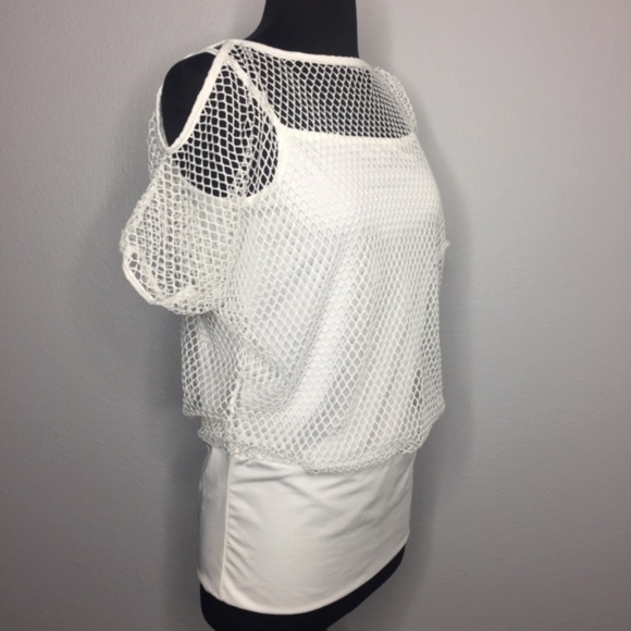 NWOT! BASIC Mesh Cold Shoulder Top - Picture 2 of 3
